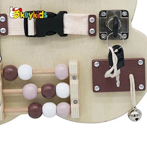 Handmade Montessori Busy Board Bear Wooden Baby Sensory Activity Boards with Keys Lock Latches For Travel Car Plane W12D369
