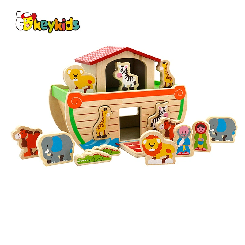 Montessori educational animal shape sorter wooden noah's ark playsets for kids W12D350
