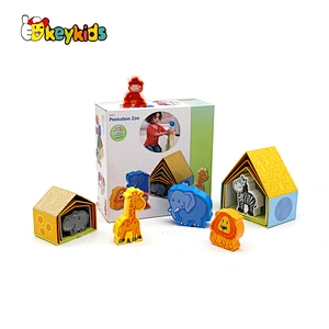 Customized Preschool Wooden Animal Blocks With House W13D342