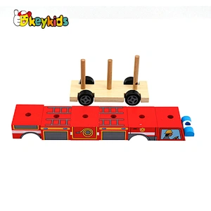 Customize educational truck wooden fire engine toy for children W04A551