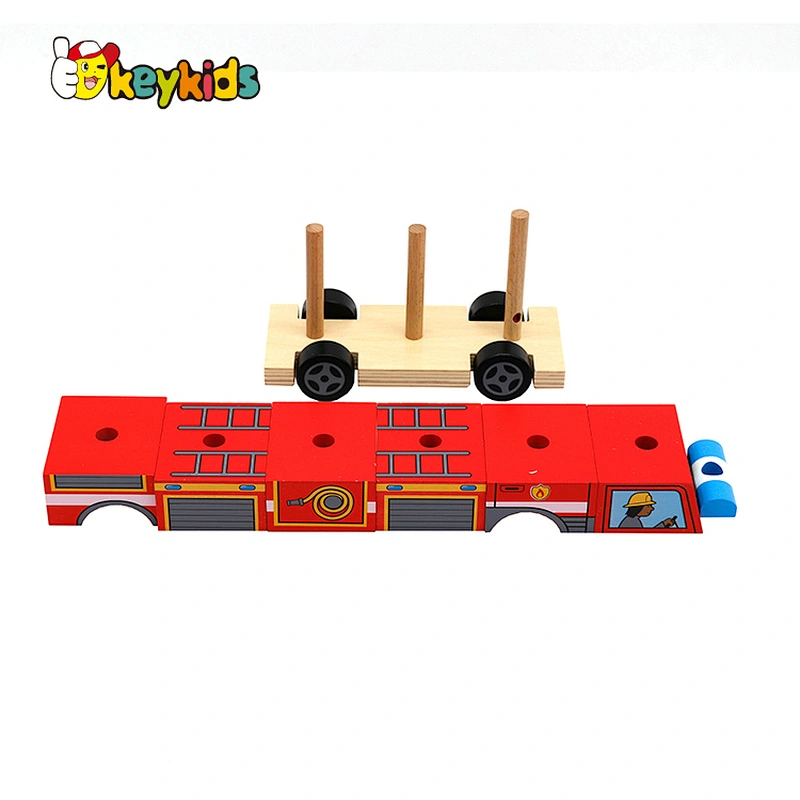 Customize educational truck wooden fire engine toy for children W04A551