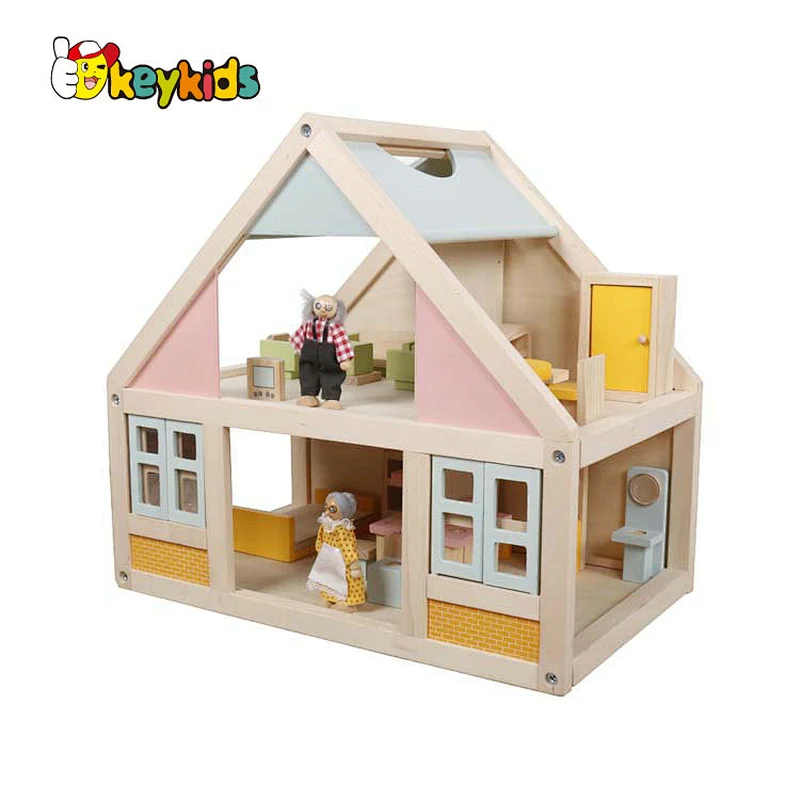 Factory Customize small wooden mini dollhouse kits for kids W06A455