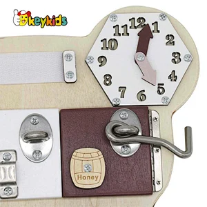 Handmade Montessori Busy Board Bear Wooden Baby Sensory Activity Boards with Keys Lock Latches For Travel Car Plane W12D369