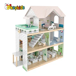 Factory Customize girls miniature wooden doll house with elevator W06A470