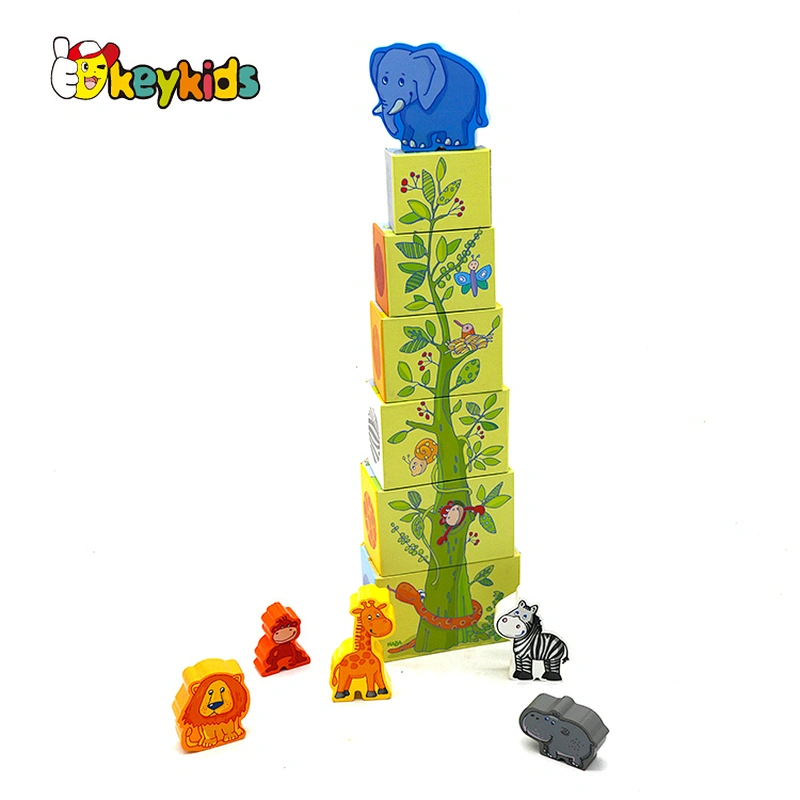 Customized Preschool Wooden Animal Blocks With House W13D342