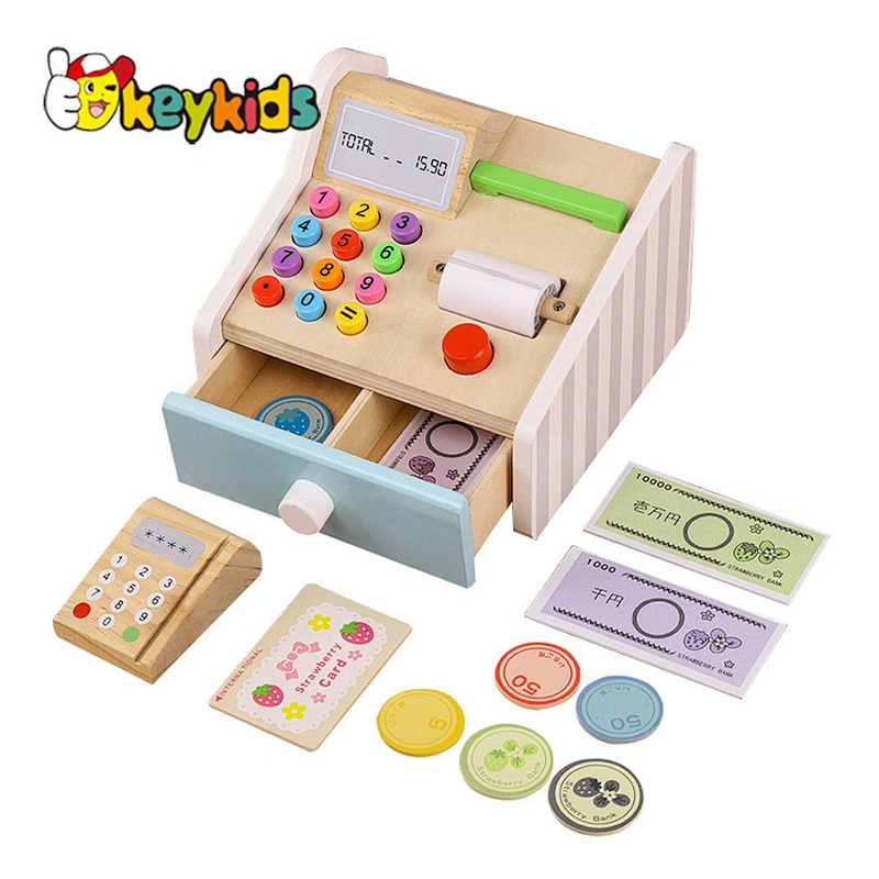 New design realistic wooden cashier toy for kids pretend play W10A132