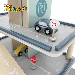 Educational children toys car track wooden parking garage lot toys for kids W04B104