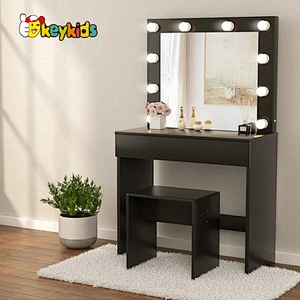 Customize led light wooden dressing table with mirror and stool W08H168