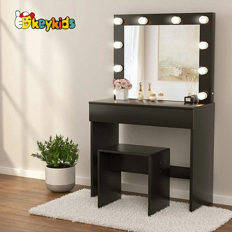 Customize led light wooden dressing table with mirror and stool W08H168