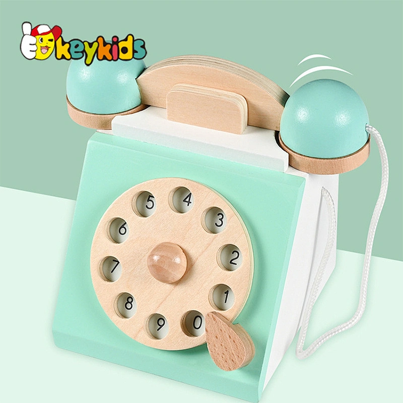 Customize pretend play educational wooden telephone toy for kids W01E004