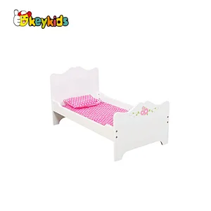 Customize miniature white wooden doll furniture bed for children W06B133