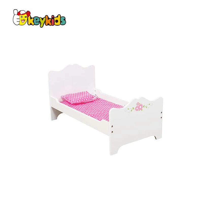 Customize miniature white wooden doll furniture bed for children W06B133