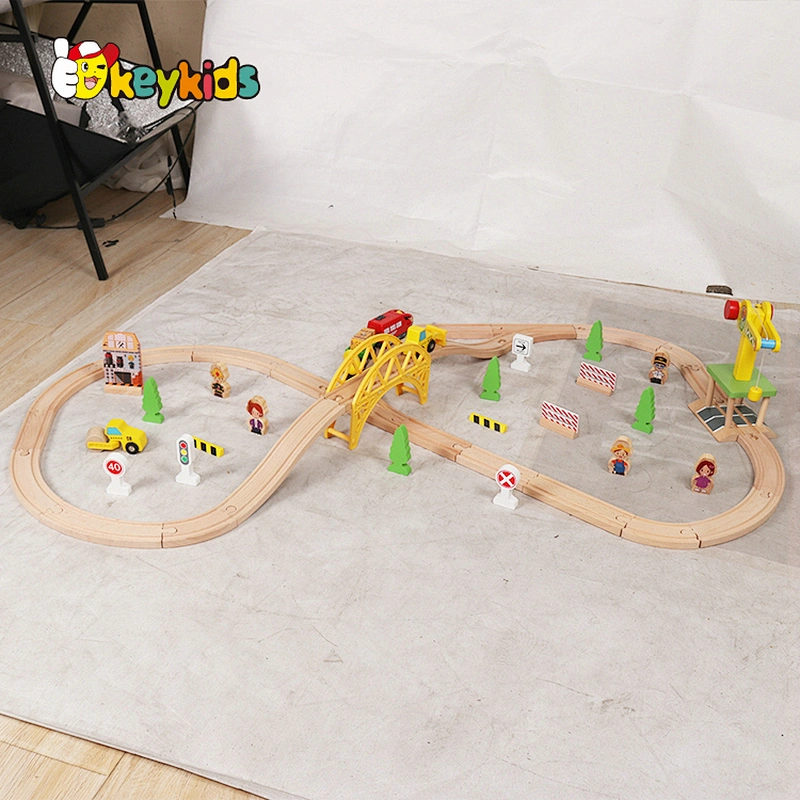 Educational slot train railway toys kid DIY wooden track train set toys for children W04C187
