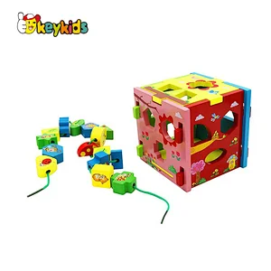 2022 Montessori educational alacing game wooden shape sorting cube toy for Kids W13E234