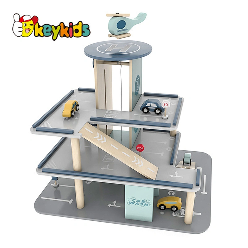 Educational children toys car track wooden parking garage lot toys for kids W04B104
