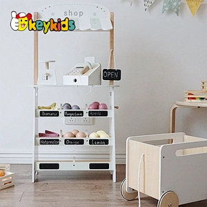 Hot selling children simulation paly supermarket wooden mini market toy with fruit W10A133