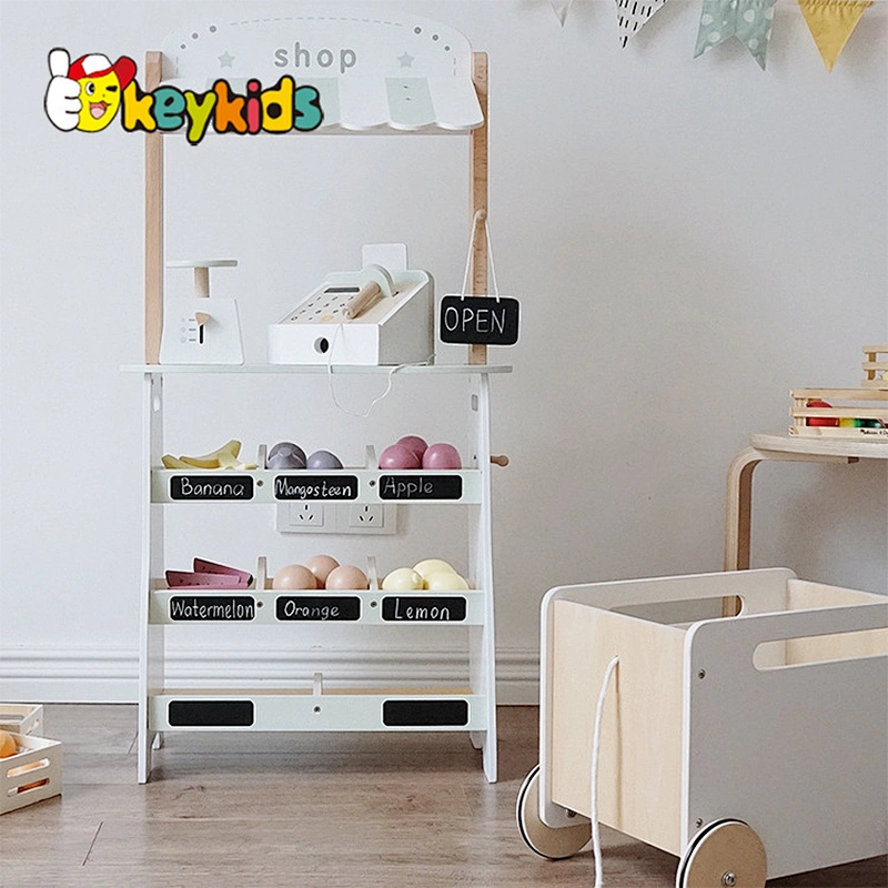 Hot selling children simulation paly supermarket wooden mini market toy with fruit W10A133