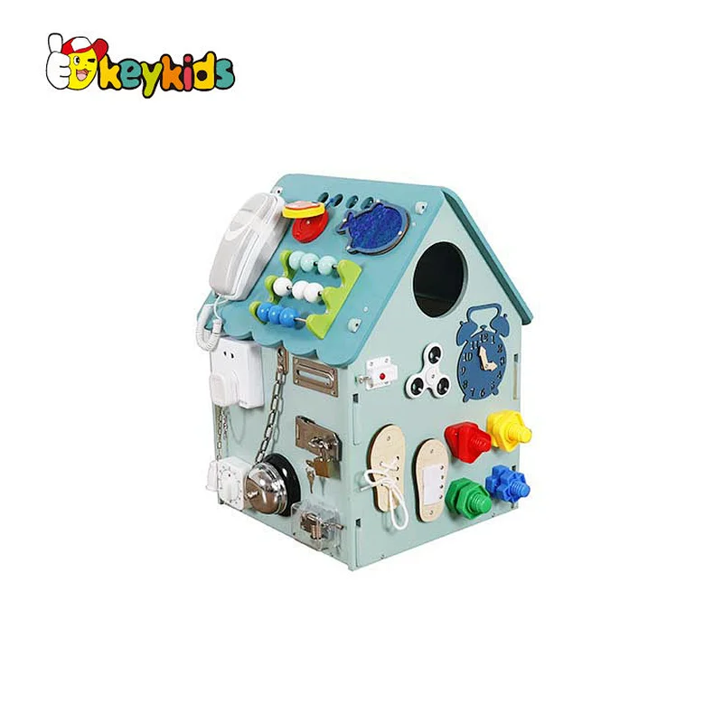 2022 Customize Montessori 6 in 1 wooden large busy board house for children W12D386