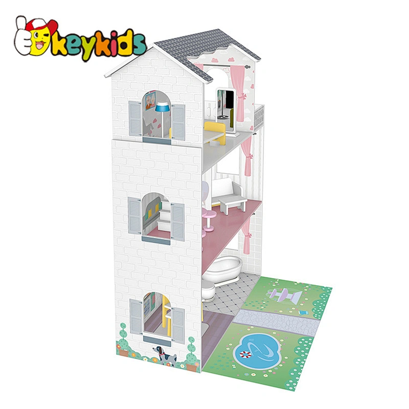 Classic 3 floors children miniatures wooden doll house with garden W06A438