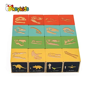 Customized 9 PCS Cubes Wooden Dinosaur Block Toy For Kids W14F075