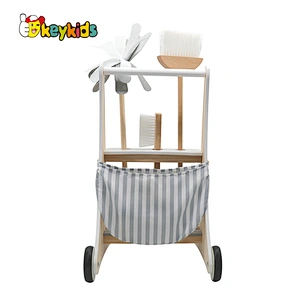 New hottest pretend play game wooden cleaning trolley playsets for toddlers W10D200B