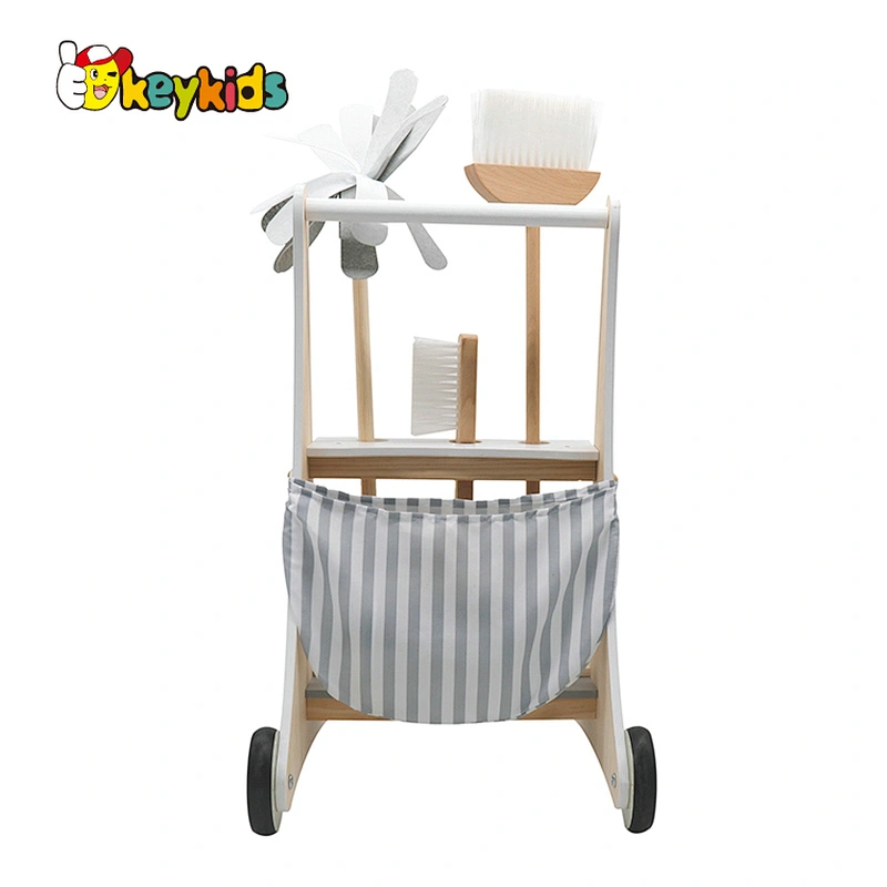 New hottest pretend play game wooden cleaning trolley playsets for toddlers W10D200B