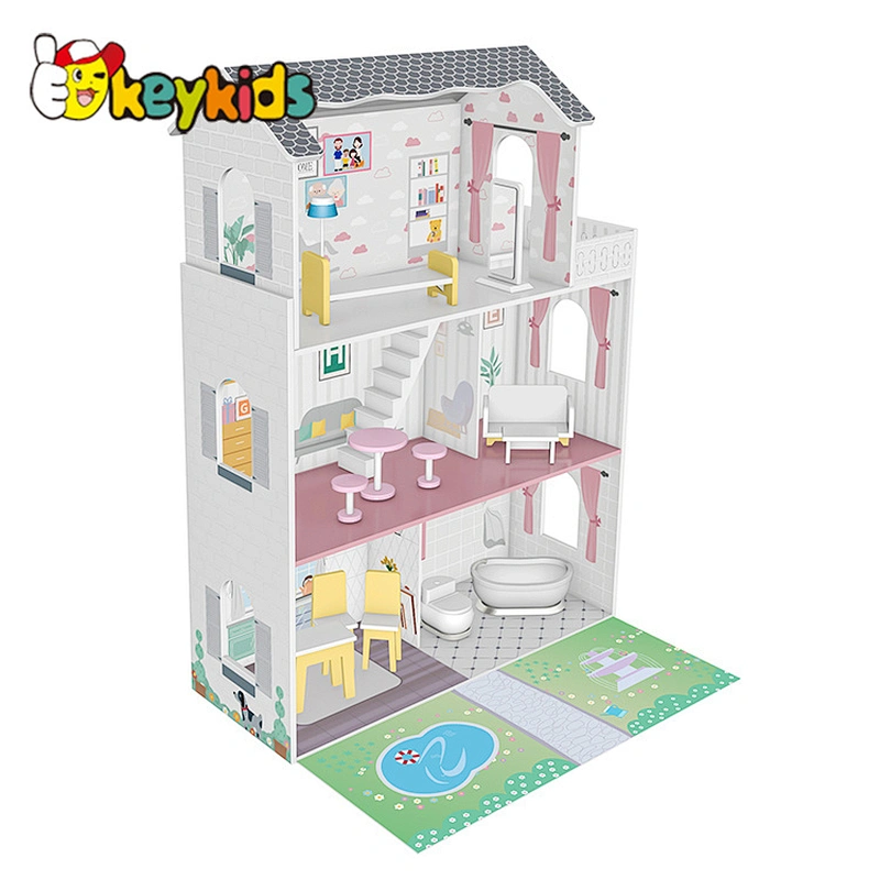 Classic 3 floors children miniatures wooden doll house with garden W06A438