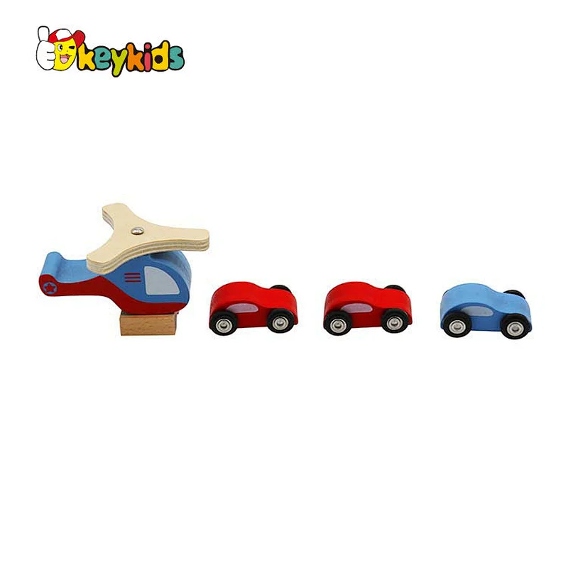 Customize children preschool wooden car parking lot toy with Elevator, Cars and Helicopter W04B110
