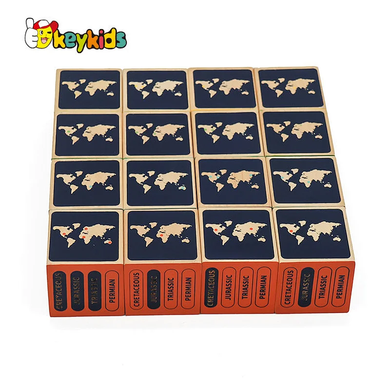 Customized 9 PCS Cubes Wooden Dinosaur Block Toy For Kids W14F075