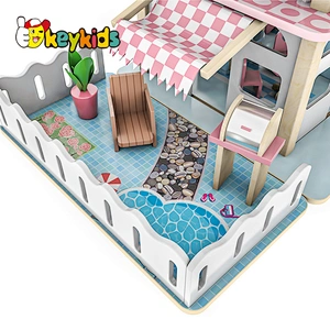 Classic pink miniatures furniture wooden dollhouse toy for girls W06A445