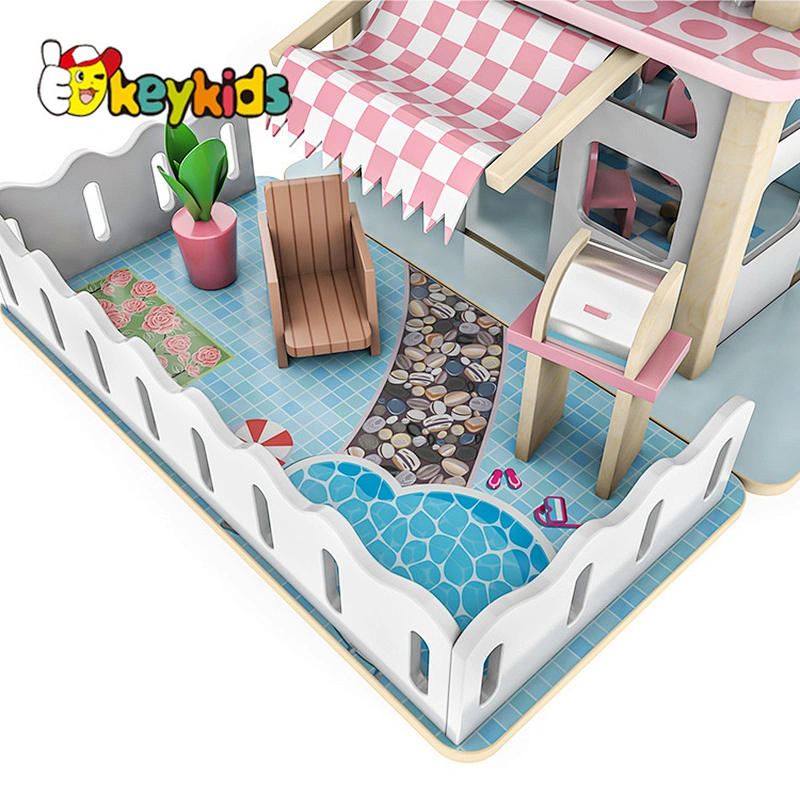 Classic pink miniatures furniture wooden dollhouse toy for girls W06A445