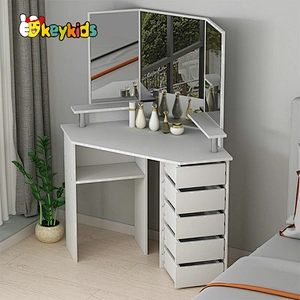 Customize modern white wooden corner dressing table with drawers W08H179