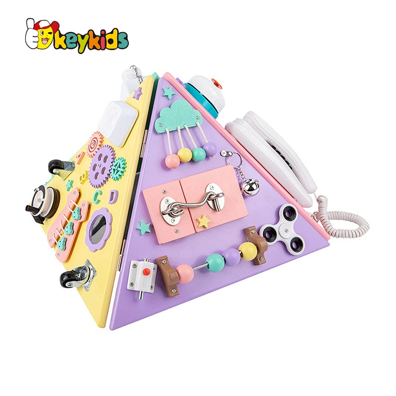 Customize Educational  wooden latches and doors,multifunctional busy block for kids W12D342
