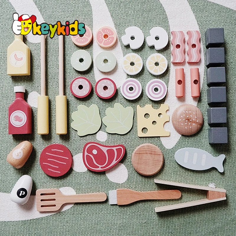 Customize simulation cooking toy wooden play grill set for kids W10C677