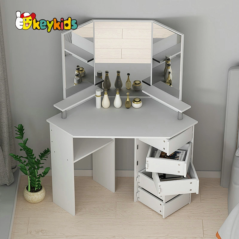 Customize modern white wooden corner dressing table with drawers W08H179