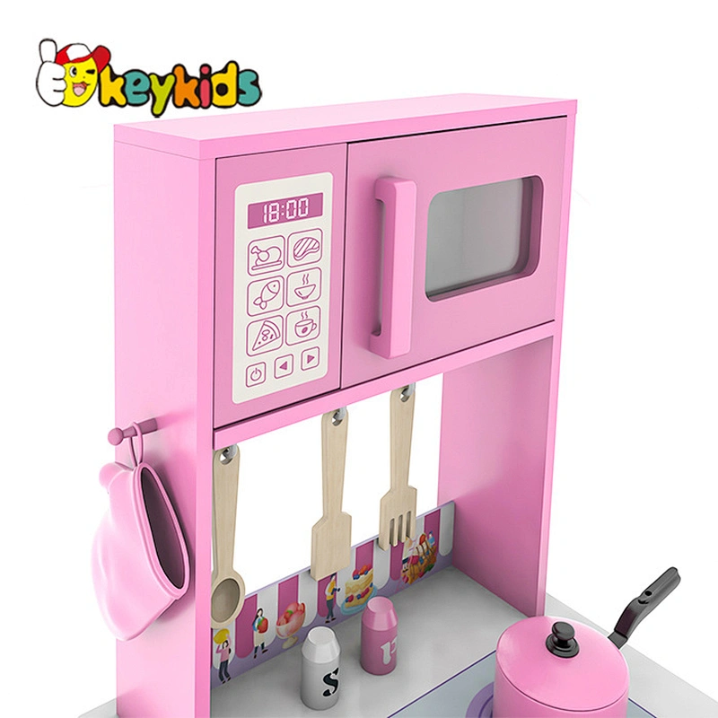 New design pretend cooking wooden pink play kitchen for girls W10C670