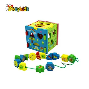 2022 Montessori educational alacing game wooden shape sorting cube toy for Kids W13E234