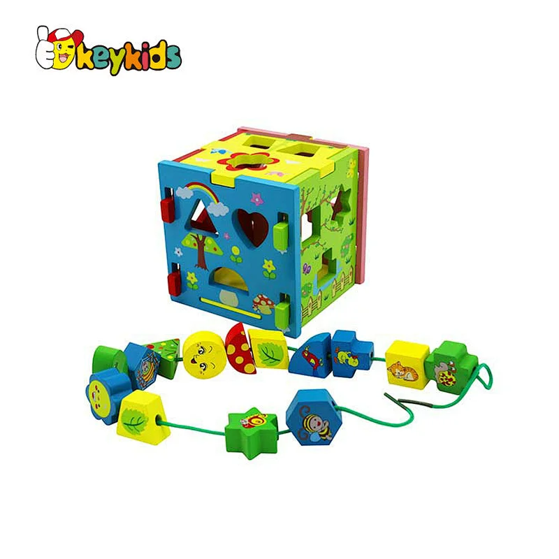 2022 Montessori educational alacing game wooden shape sorting cube toy for Kids W13E234