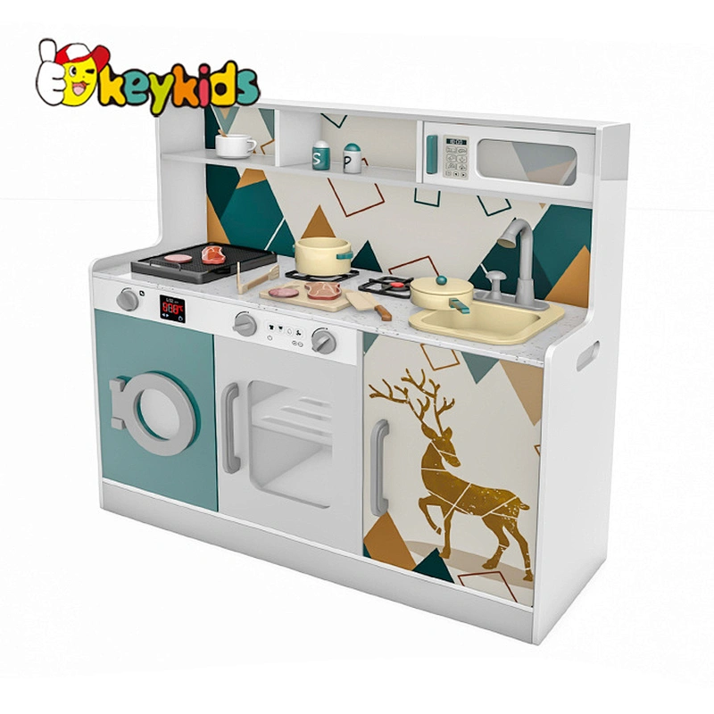 New design pretend cooking wooden big kitchen set toys with running water W10C663