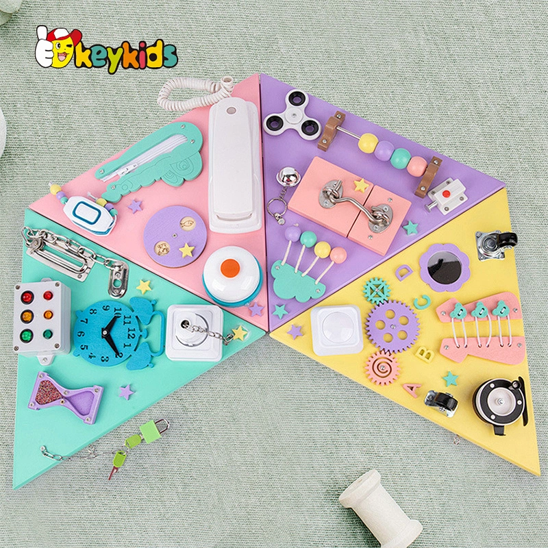 Customize Educational  wooden latches and doors,multifunctional busy block for kids W12D342