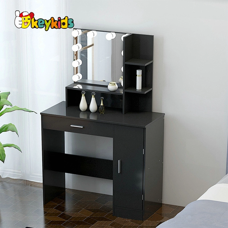 Customize modern black wooden makeup table with mirror W08H180