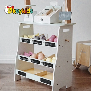 Hot selling children simulation paly supermarket wooden mini market toy with fruit W10A133