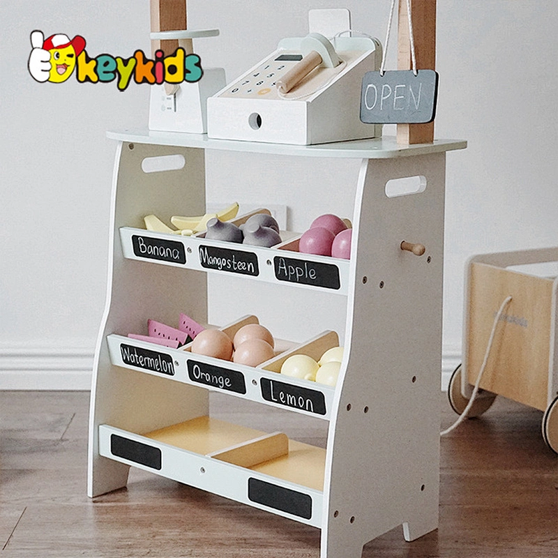 Hot selling children simulation paly supermarket wooden mini market toy with fruit W10A133