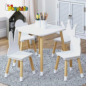 Customize cartoon white wooden 4 chair table set for children W08H175