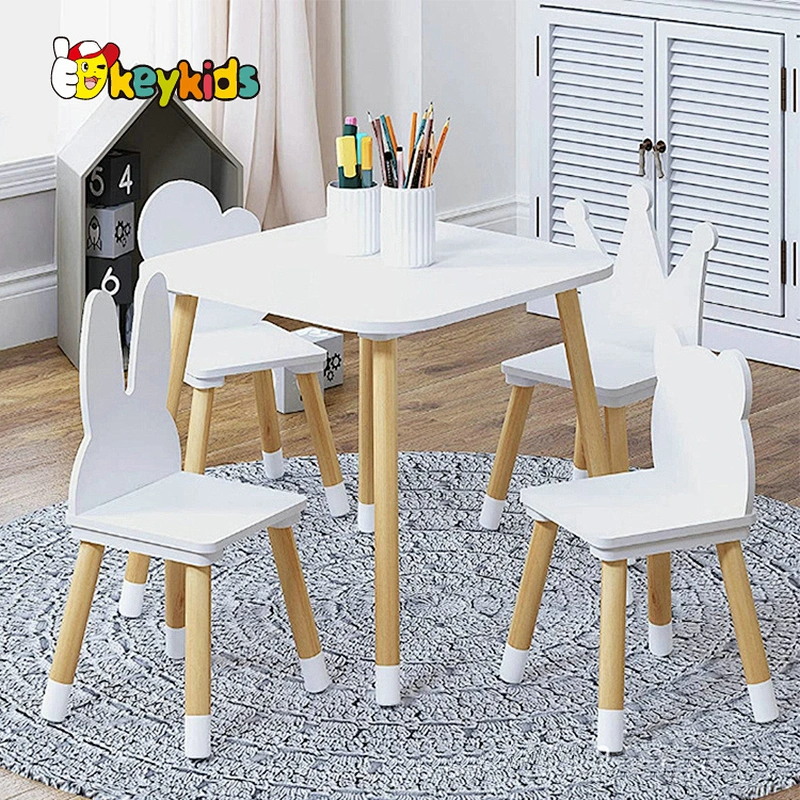 Customize cartoon white wooden 4 chair table set for children W08H175