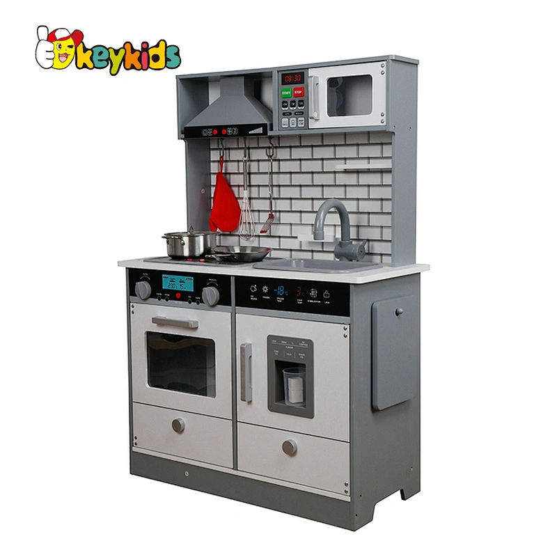 In Stock kids pretend cooking game wooden toy kitchen with lights and sounds W10C493I