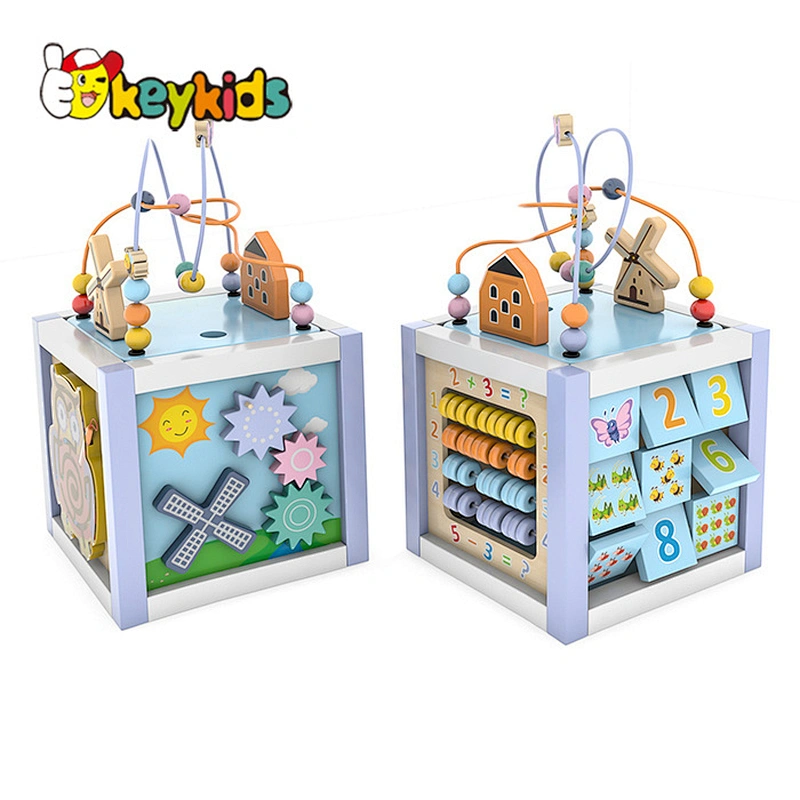 New design educational Montessori play wooden activity learning cube for toddler W11B286
