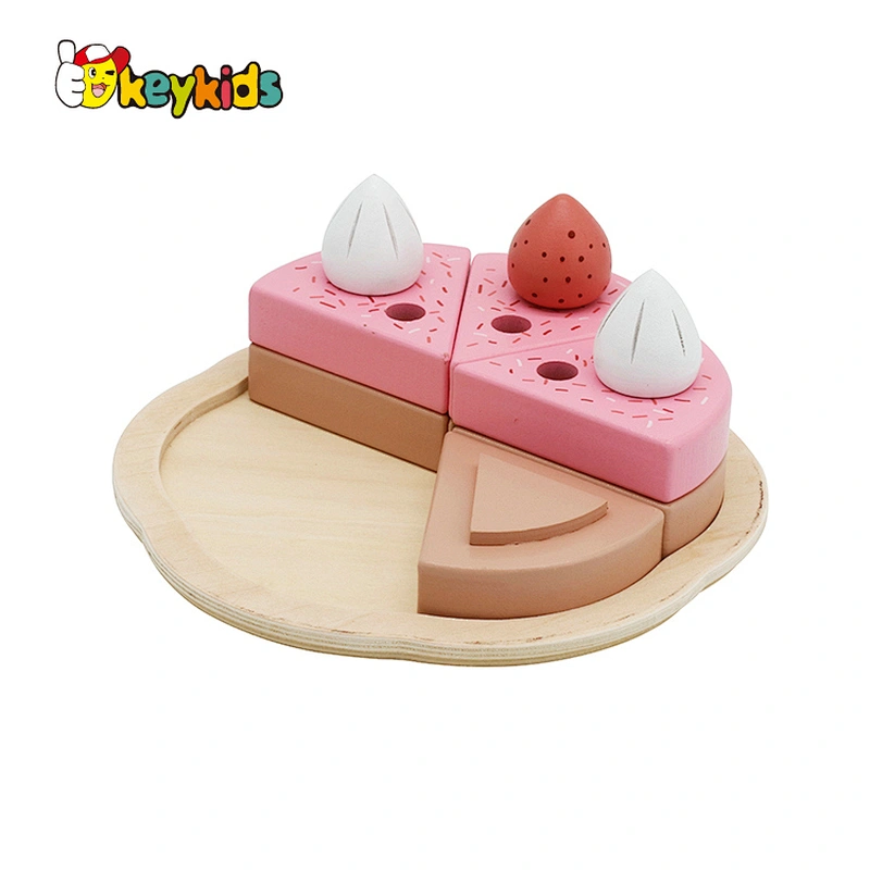 New released pretend pink wooden birthday cake toy for kids W10B335