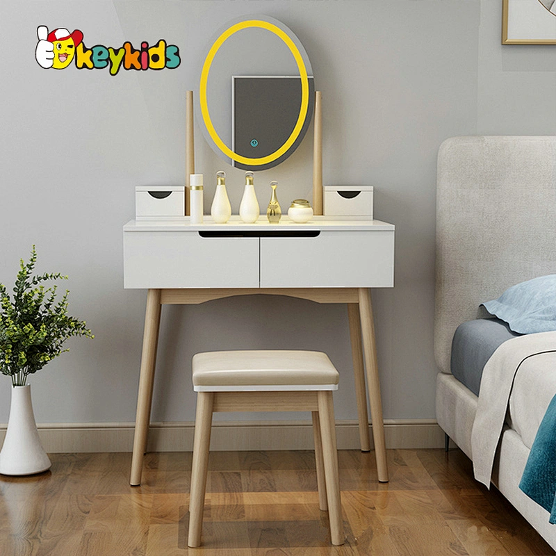 Customize modern white LED wooden dressing table with lights W08H176