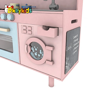 Customize pretend play big wooden pink kitchen set with elections function W10C668
